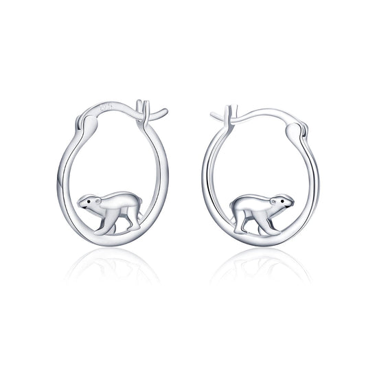 Mama Bear Earrings 925 Sterling Silver Polar Bear Huggie Hoop Earrings Hypoallergenic Cute Animal Small Earrings Bear Jewelry Graduation Gifts for Women Daughter Her