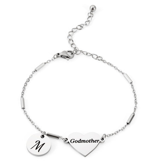 CHENVA Godmother Gifts Initial Bracelet Bangle for Women Gift for Godmother from Goddaughter (Godmother Bracelet M)