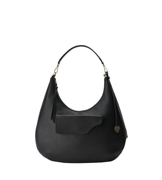 DANEAULT Medium Hobo Bag - The Mary Katherine - Italian Pebbled Leather Bag for Women - Convertible & Removable Straps - Removable Front Pouch - Crossbody & Shoulder Bag - Women's Handbag - Black
