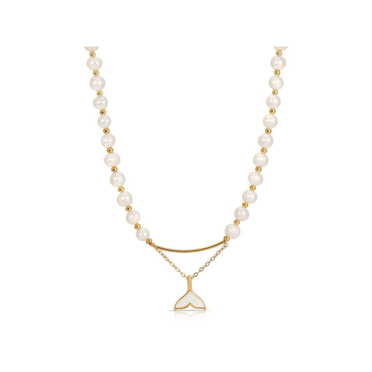 ONTHOLOGIE Gold Layered Pearl Necklace for Women - 18K Gold Vermeil Brass Chain with Natural Freshwater Cultured Genuine Pearls Necklace for Women and Girls, Genuine Pearl