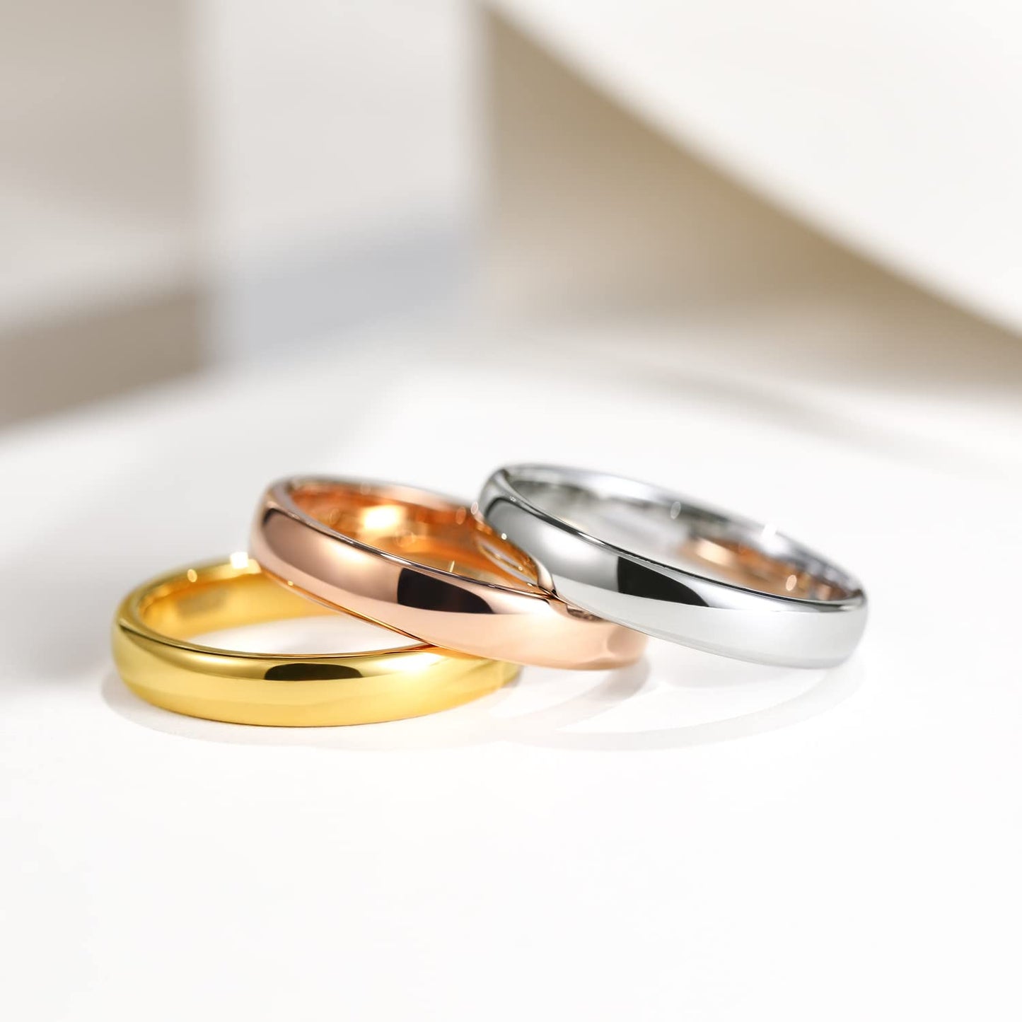 Greenpod 4mm 24K Gold Plated Tungsten Rings for Women High Polish Dome Plain Classic Wedding Bands Comfort Fit Size 6