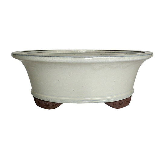 Brussel's 8" Oval Bonsai Glazed Ceramic Pot (Medium, New Cream)