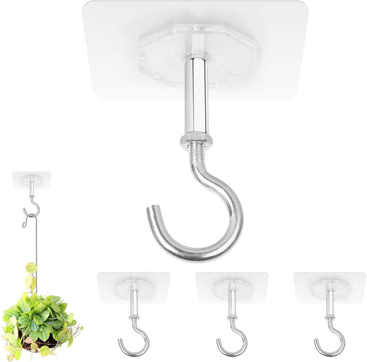 Dlilise Adhesive Ceiling Hooks, 4 Pack 30lbs Super Heavy Duty for Hanging Plants, Ceiling Hooks, Strong No Drill Outdoor Sticky Ceiling Hanger, Stick On Hooks for Lights,Wind Chimes,Lantern