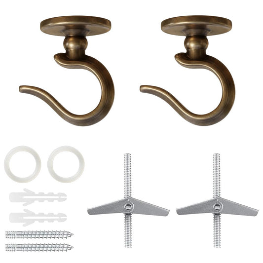 diplambr 2 Pack Ceiling Hook Heavy Duty – Ceiling Hook for Hanging Plants, Macrame, Hanging Basket, Wind Chime – Screw in Metal Hook for Wood Concrete Drywall (2, Antique Bronze)
