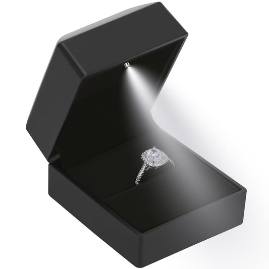 LED Ring Earring Box for Proposal, Wedding, Engagement， Luxury Jewelry Gift Box with LED Light, Jewellry Display Box (Black)