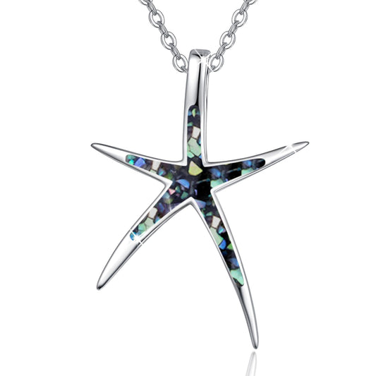 Cuoka Starfish Pendant Necklace with Abalone Shell for Women Adjustable Chain Hypoallergenic Fashion Trendy Chic Seashell Ocean Beach Sea Surfer Summer Holiday Jewelry Gift