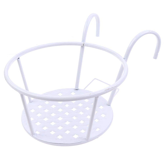 Hanging Railing Planters Baskets Art Hanging Flower Stands Balcony Flower Pot Holders Plant Iron Racks Fence Metal Potted Stand Mounted Balcony Round Plant Basket Shelf Container Box,Garden Steel Pots