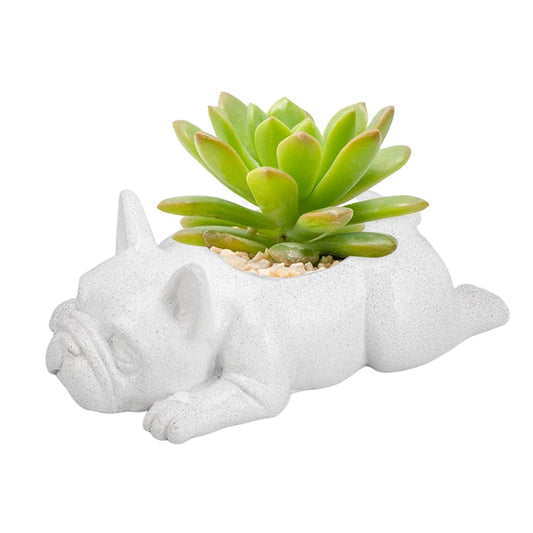 OULIGET Resin Dog Sculpture Succulent Pots,Mini French Bulldog Garden Statue Planter Pots with Drainage Hole,Cute Bonsai Flower Pots Ornaments (Medium)