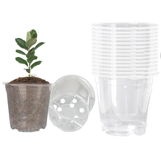 Farsheo Clear Nursery Pots 20Pack 6inch Plastic Plant Flower Seed Pots Starter Pot for Seedling Nursery Supplies Grow Planter Flower Pot Container for Seedling Cultivation (Clear 6inch 20PCS)