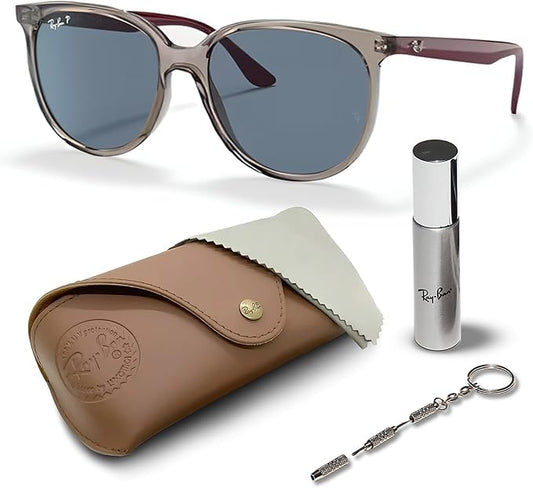 Ray-Ban RB4378 POLARIZED Square Shaped Sunglasses for Men & Women – Includes Official Rayban Eyewear Kit – Ideal Formal & Casual Wear Sunglasses – Dark Blue Lens