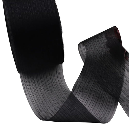 UUYYEO 50 Yards x 6 cm Chiffon Crinkle Ribbon Wedding Invitation Ribbon Flower Bouquet Ribbon Bridal Shower Decorating Ribbons Gift Wrapping Ribbons Fabric Bow Making Ribbons Black