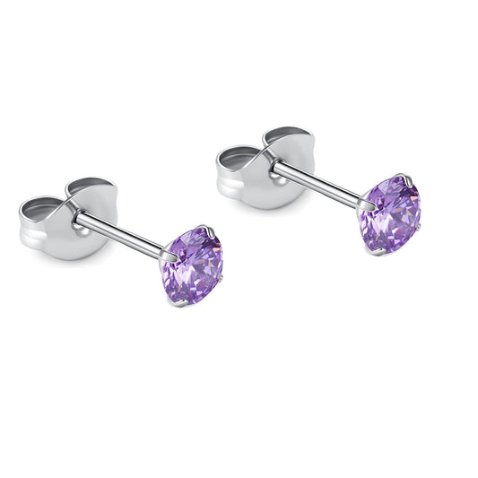 1 Pair Implant Grade Titanium Stud Earrings Set Hypoallergenic 3mm 4mm 5mm 6mm Cubic Zirconia G23 Titanium Earring Studs for Women Men for Sensitive Ear (4mm purple)
