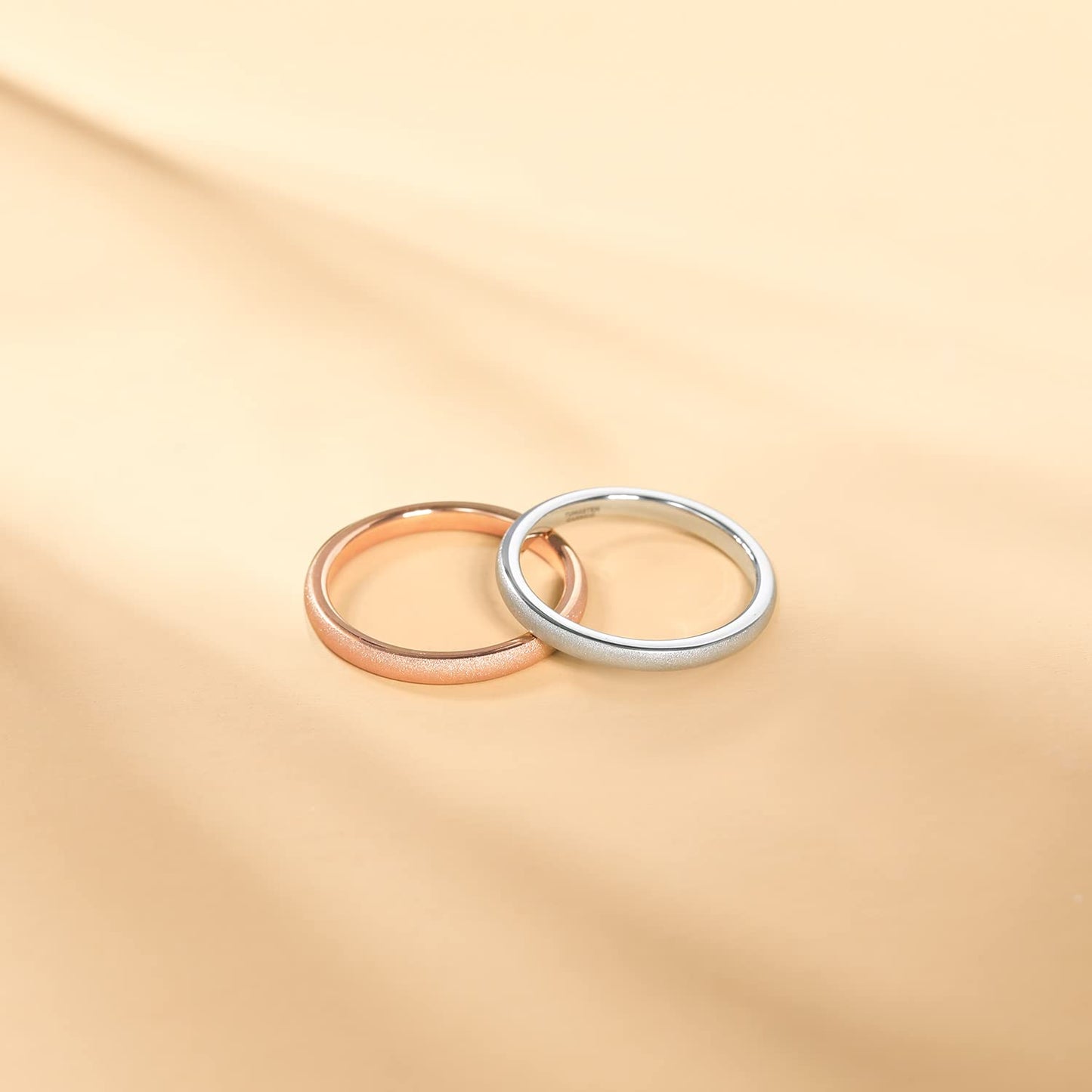 Greenpod 2mm Thin Rose Gold Plated Tungsten Ring for Women Dome Sandblasted Stackable Wedding Bands Comfort Fit Size 6