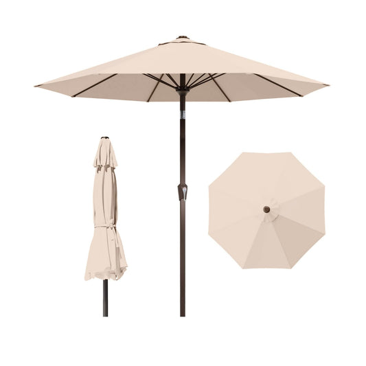 Patio Kingdom 10FT Patio Umbrella Outdoor Market Umbrella with Crank and Tilt, 8 Flexible Fiberglass Ribs, UV-Resistant Waterproof Canopy for Patio, Deck, Garden, Backyard, Beige