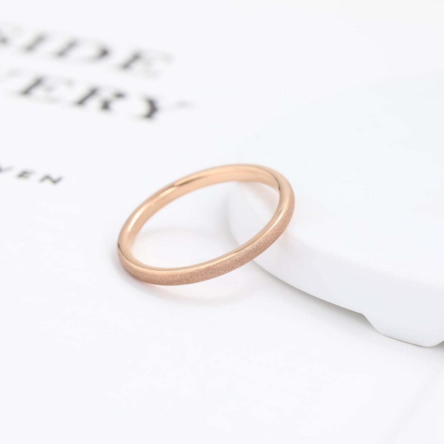Greenpod 2mm Thin Rose Gold Plated Tungsten Ring for Women Dome Sandblasted Stackable Wedding Bands Comfort Fit Size 5.5