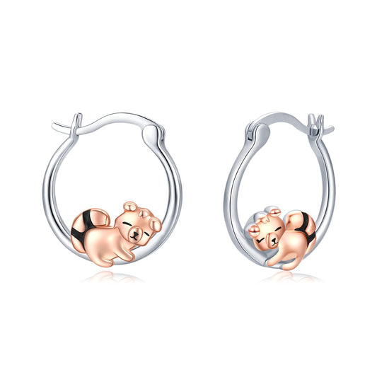 Raccoon Earrings Sterling Silver Red Panda Earrings Hypoallergenic Hoop Earrings for Girls Sensitive Ears Raccoon Jewelry Christmas Graduation Gifts for Women Daughter
