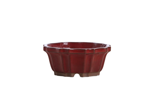 Willow Bonsai Ceramics Flower Design Bonsai Pot, 4.5inch Diameter, Plant Container, Succulant Pot, High Fired Ceramic Stoneware, Frost Proof, Handmade (Red)