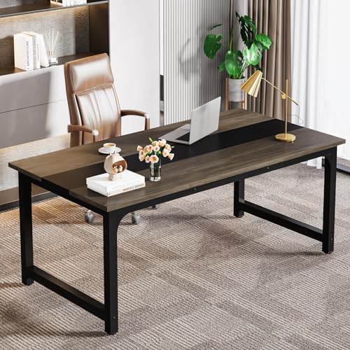 LITTLE TREE 63 Inch Large Executive Office Desk, Simple Computer Workstation with 31.5 inch Extra Wide Desktop for Home Office