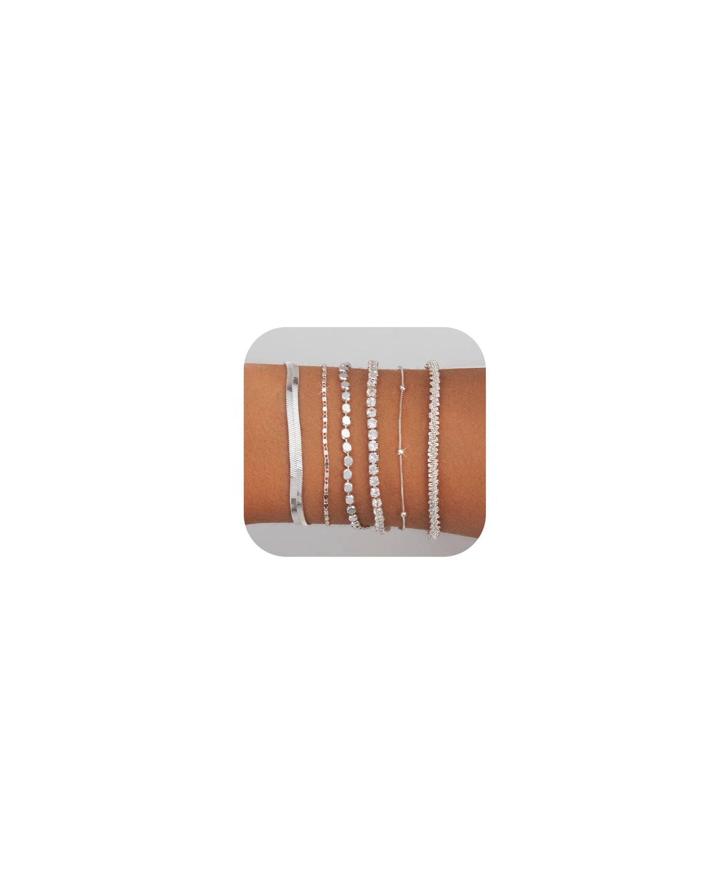 Gold Bracelets for Women 14K Gold Plated Stack Trend Bracelets Charm Paperclip Chain Cuban Link Layered Waterproof Bracelet Dainty Bracelet for Women Jewelry Gifts (Silver 6Pcs)