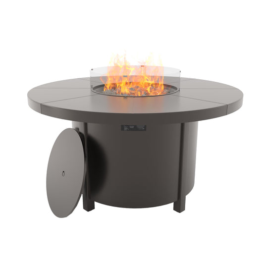 RTDTD 48" Round Propane Fire Pit Table,55000 BTU Round Firepit,Outdoor Fire Pit with Fire Glass,Lid,Waterproof Cover and Blue Glass Stone for Backyard,Garden,Patio