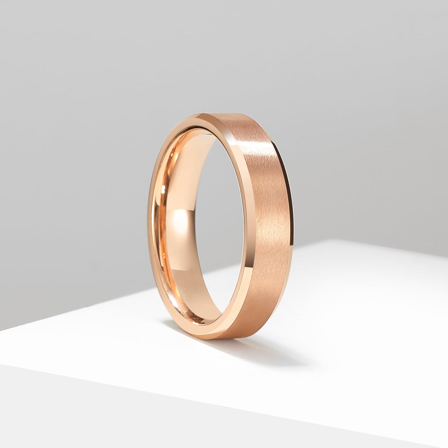 King Will 6mm Men's Rose Gold Wedding Ring – Matte Brushed, Beveled Polished Edge, Comfort Fit, Size 11