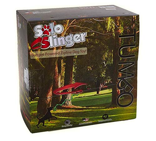 Tumbo Solo Slinger Outdoor Tough Hanging 50 ft Zipline Dog Toy (Uses Bungee Force to Sling The Rope Toy Back and Forth to The Center) Adjustable Length