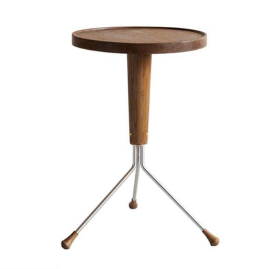 7UOYVBLNRSJM Sofa Side Small Round End Table for Spaces, Wood Side Plant Stand with Metal Legs, Couch Accent for Living Room, Entryway, Bedroom(Dark Brown)