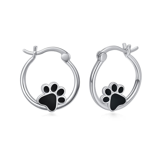 Pet Paw Earrings Sterling Silver Puppy Dog Cat Paw Print Small Hoop Earrings for Sensitive Ears Dog Lovers Graduation Gifts for Women Daughter Her