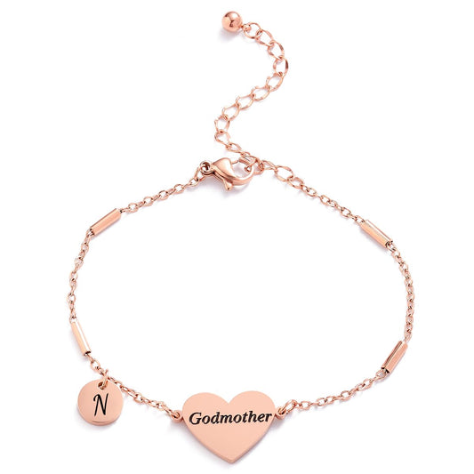 CHENVA Godmother Gifts Initial Bracelet Bangle for Women Gift for Godmother from Goddaughter (Godmother Bracelet-N-Rose Gold)