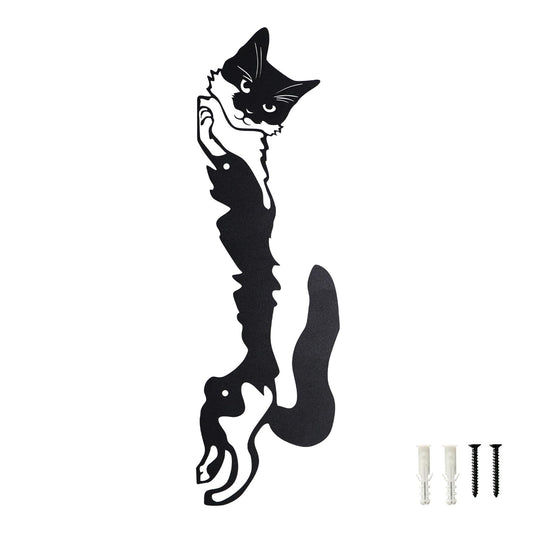 KOLYMAX Black Metal Cat Wall Art Decor, 13.39 x 4.17 Inches, Modern Powder Coated Finish, Wall Mounted Door Topper, Indoor Outdoor Decorative Hanging Sculpture
