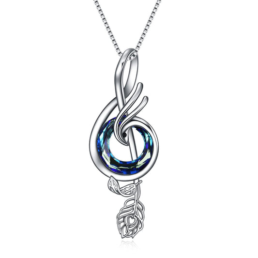 TOUPOP Gifts for Music Lovers Sterling Silver Music Necklace with Blue Circle Crystal Phoenix Pendant Necklace Musical Notes Jewelry Gifts for Women Birthday Christmas