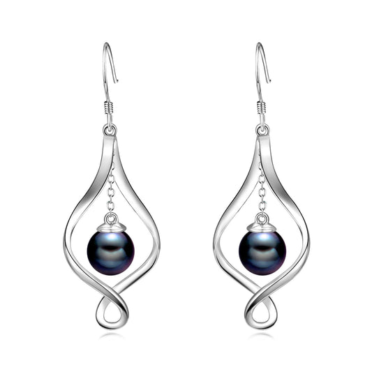 Pearl Earrings for Women Sterling Silver Twist Black Pearl Earrings Jewelry Gifts for Women