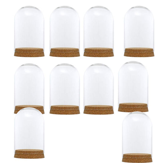 FLAMEER 10Pieces 8x12cm Clear Glass Dome Cover Cloche Bell Jar Succulent Terrariums w/Wooden Cork Base Home Study Room Decor