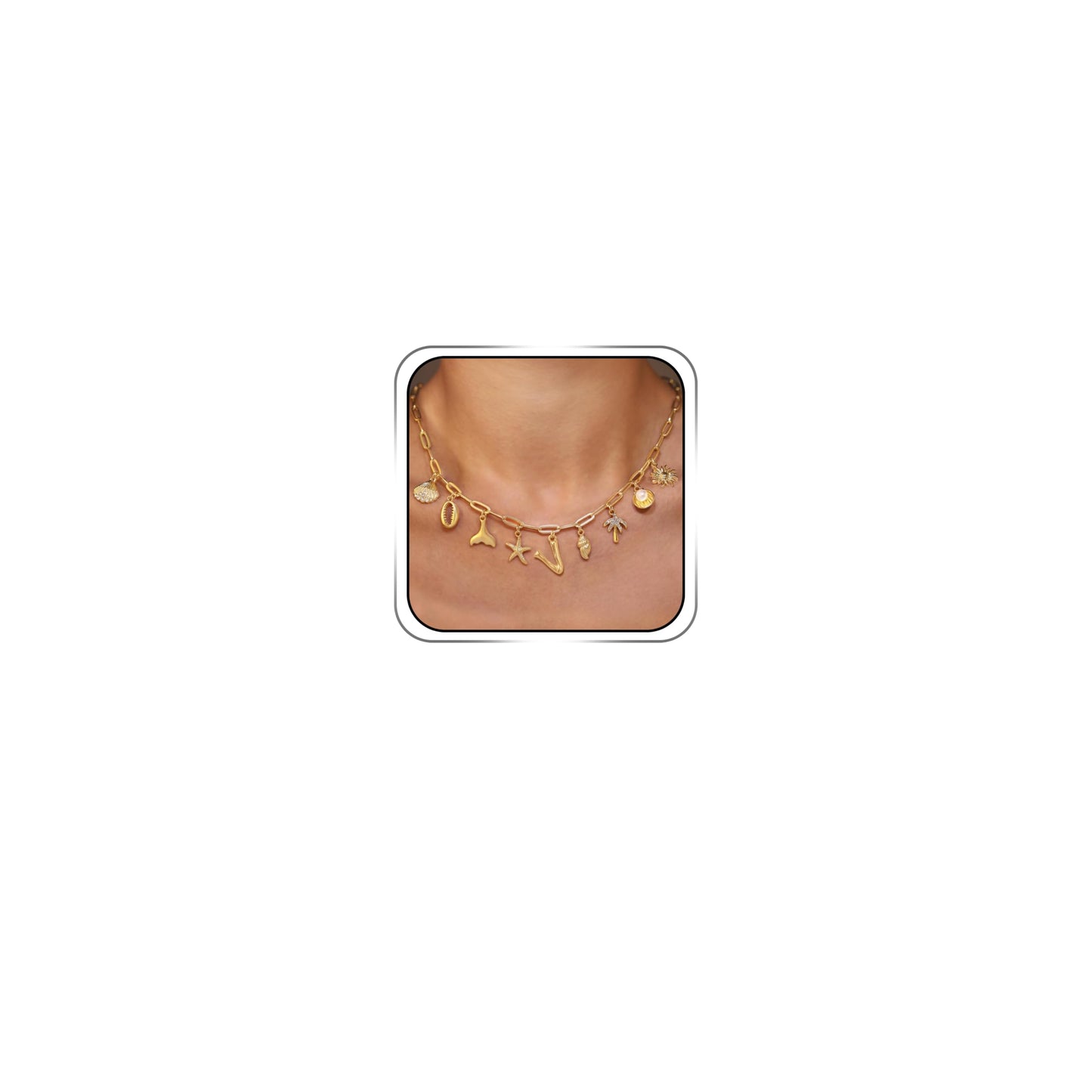 JALZEMPL Initial Charm Necklaces For Women Shell Letter Paperclip Chain Seashell Starfish Beach Summer Pendant Boho Surfer 14K Gold Plated Jewelry Gift (V)