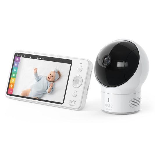 eufy Security Spaceview Video Baby Monitor E110 with Camera and Audio, Security Camera, 720p HD Resolution, Night Vision, 5" Display, 110° Wide-Angle Lens Included, Lullaby Player, Sound Alert