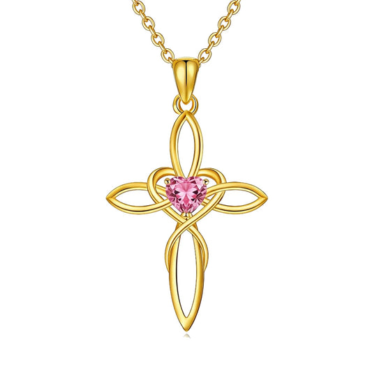 POIUY Celtic Knot Cross Birthstone Necklace for Women Irish Infinity Heart Pendant Cross Jewelry Baptism Faith Anniversary Valentines Birthday Mothers Day Gifts for Mom Wife Her