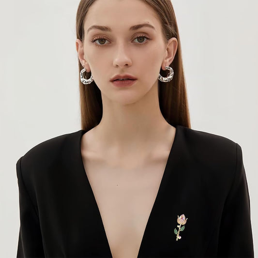EMEGCY Pink Tulip Brooch for Women Rhinestone Tulip Brooch Pin 18K Gold Plated Tulip Lapel Pin Jewelry Gift for Girlfriend Wife Birthday Christmas