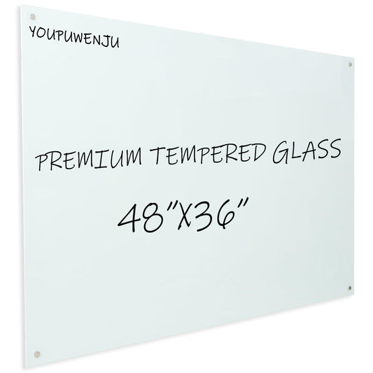 Magnetic Glass Writeboard 48"X36" Premium Tempered Dry Erase Boards Wall Mounted Frameless Whiteboard Bulletin Message Boards (White)