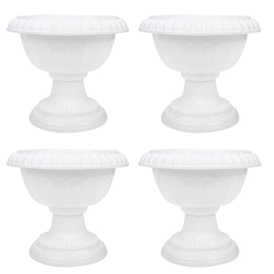 SEWACC 4pcs Mini Roman Style Flower Pots, Plastic Wedding Flower Containers, Decorative Pedestal Planters for Home, White, 6.29 x 6.29 x 5.51 Inch