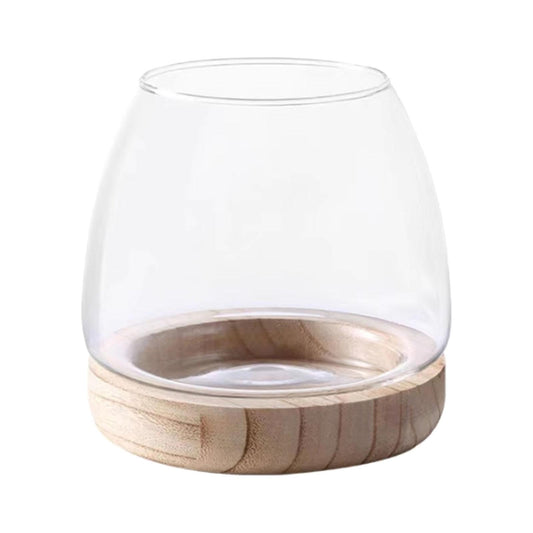 FQRDKT Glass Plant Holder with Wooden Base for Indoor Office Use, Large