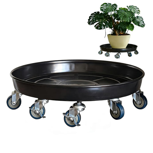 SKAFORZ Rolling Planter Caddy(470lbs Capacity), Heavy Duty Metal Plant Stand with Brake Wheels Plant Dolly Mover Plant Pot Tray Saucer for Indoor Outdoor 18 Inches Black