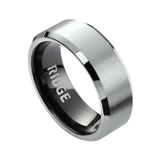 Ridge Beveled Ring Set 8mm - Platinum - 7