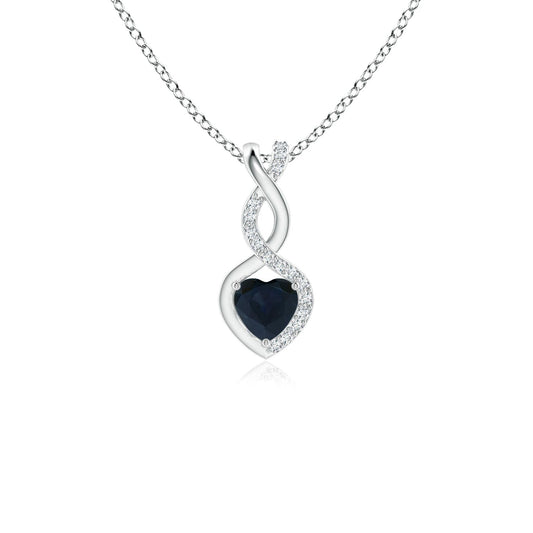 Angara Natural Blue Sapphire Pendant for Women | Heart-Shaped Blue Sapphire Infinity Pendant with Diamond Accents in Sterling Silver | September Birthday, Anniversary, Gemstone Jewelry Gift | A | 4mm