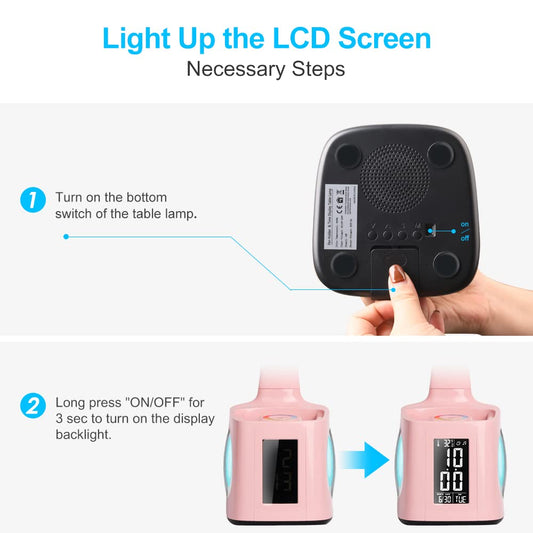wanjiaone LED Desk Lamp with Clock,Color Changing Nightlight,Study Lamp with Pen Holder,Desk Light with USB Charger,Table Light for Home,Office,Bedroom,Gift for Kids,Students,Women,Pink
