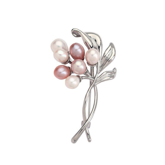 EMEGCY Pearl Flower Brooch Pin for Women Pearl Bouquet Brooches Platinum Plated Bouquet Lapel Pin Dress Accessories Floral Jewelry for Wife Mom Bride Birthday Wedding