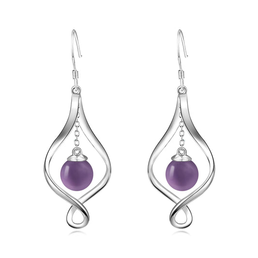 Amethyst Earrings for Women Sterling Silver Twist Amethyst Ball Dangle Earrings Purple Earrings Jewelry Gifts for Women