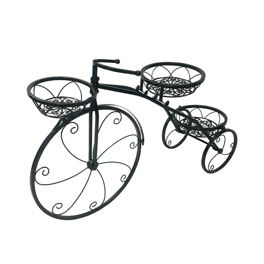 Iron Flower Plant Stand 3 Potted Bicycle Shape Garden Planters Rack Patio Metal Display Shelf Stand Indoor Outdoor (Black- Round) (20.1inh) (Black )