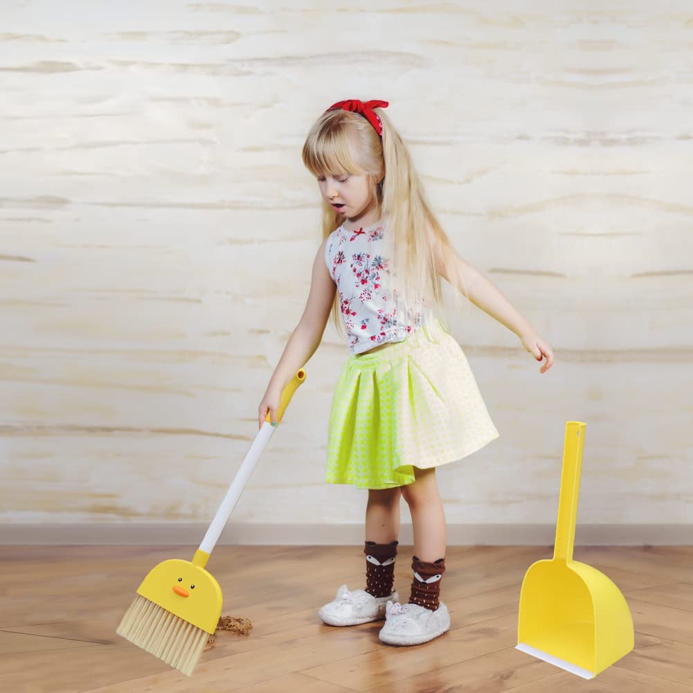 SCKTYZS Mini Broom with Dustpan for Kids,Boys Girls Small Cleaning Set, Combo Pretend Play Toys Toddler Little Housekeeping Helper Set-Yellow Duck…