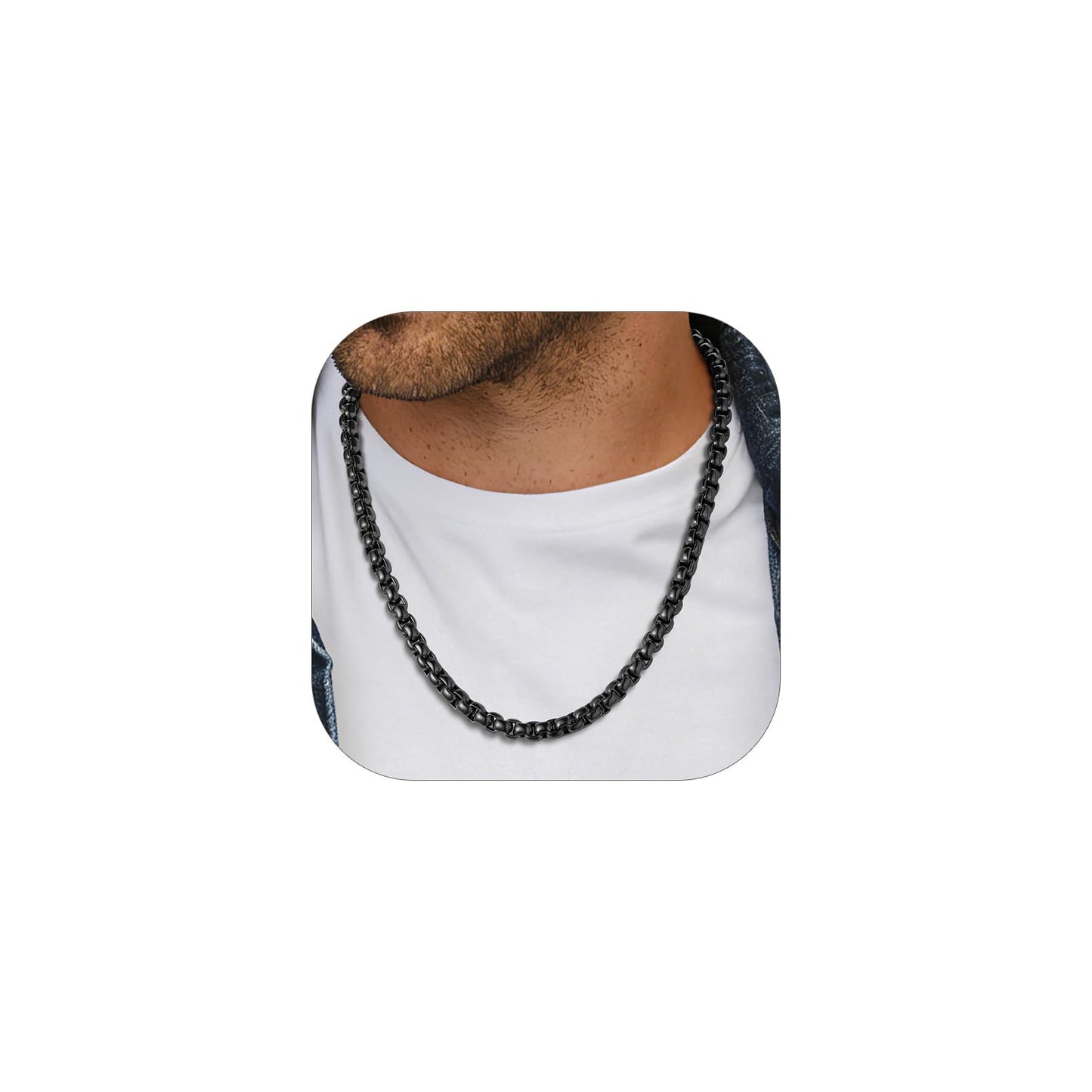 PROSTEEL Mens Chain Necklace, Squre Rolo Link Chains Black Chunky Stainless Steel Necklace 8mm Waterproof & Durable Men and Women Jewelry with Gift Box 20in