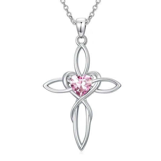 POIUY Celtic Knot Cross Birthstone Necklace for Women Irish Infinity Heart Pendant Cross Jewelry Anniversary Valentines Birthday Baptism Mothers Day Gifts for Mom Wife Her